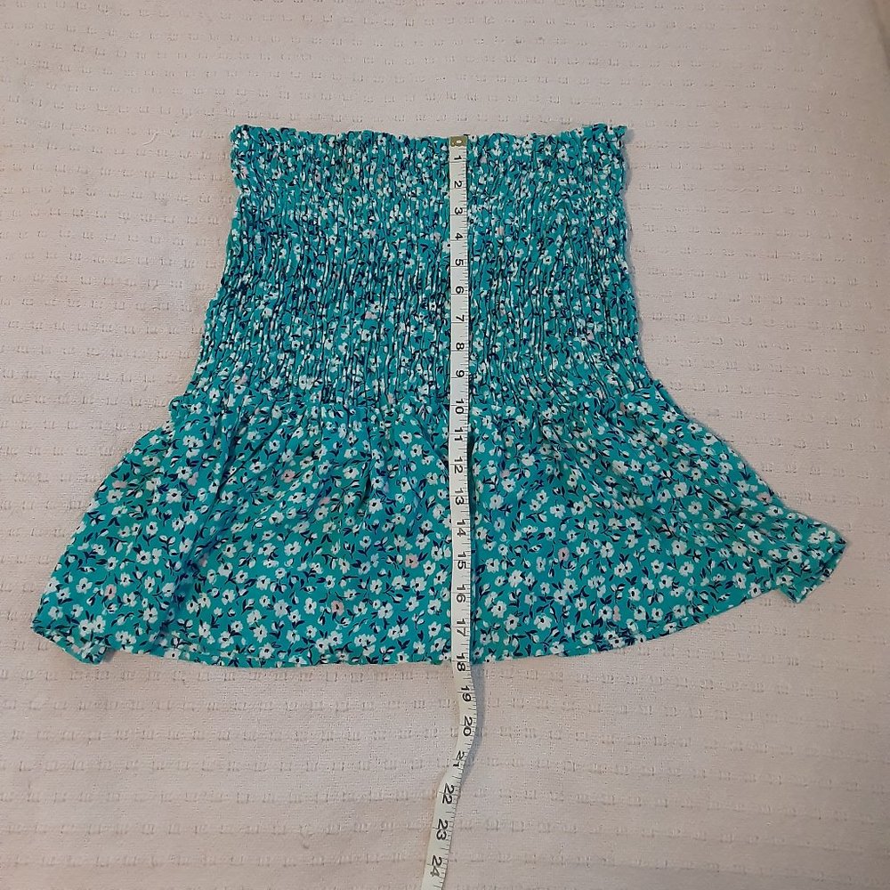 Aqua Blue Floral-Print Smocked  Good Luck Gem Women's Skirt - Picture 6 of 15